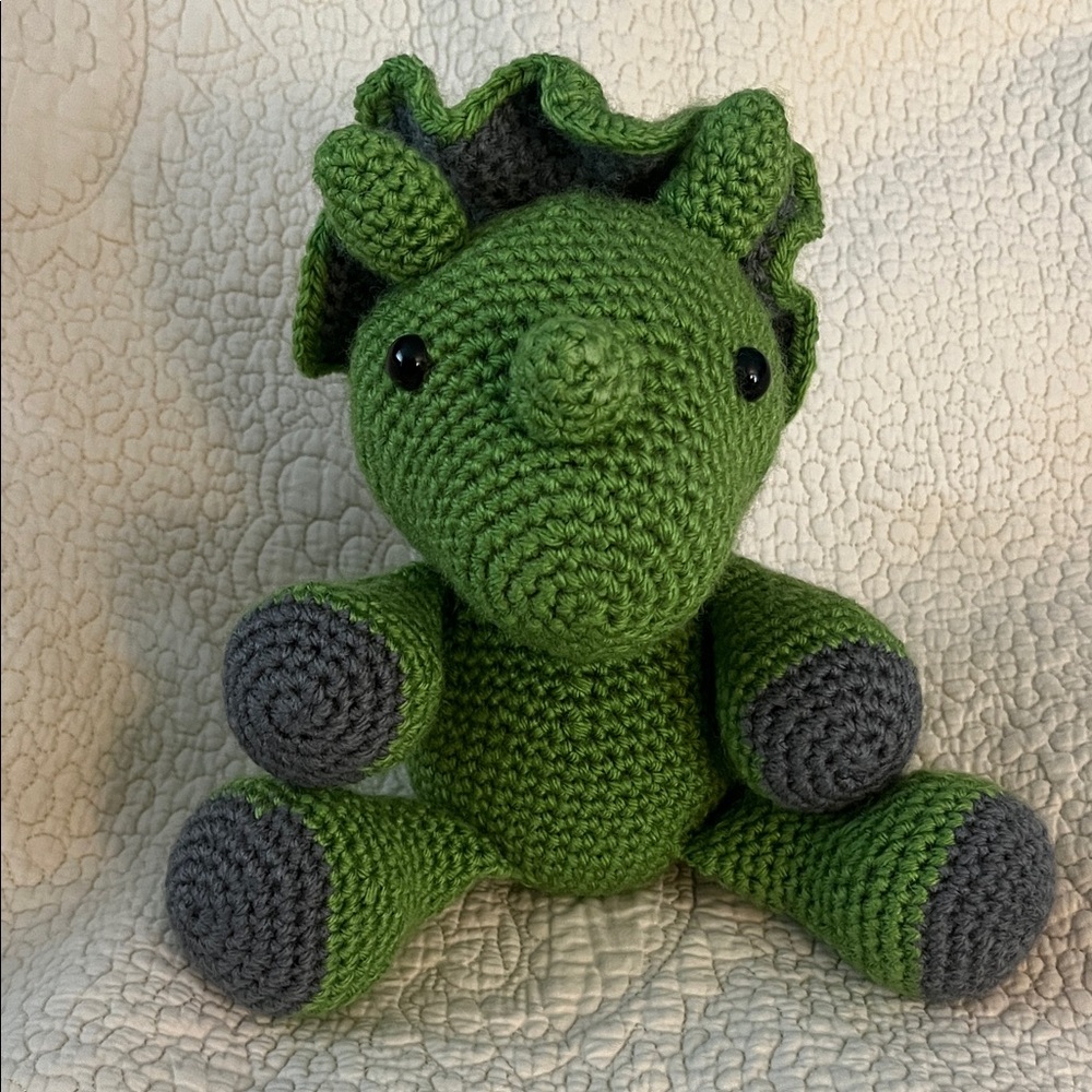 Green and Gray Crochet Dinosaur Plush